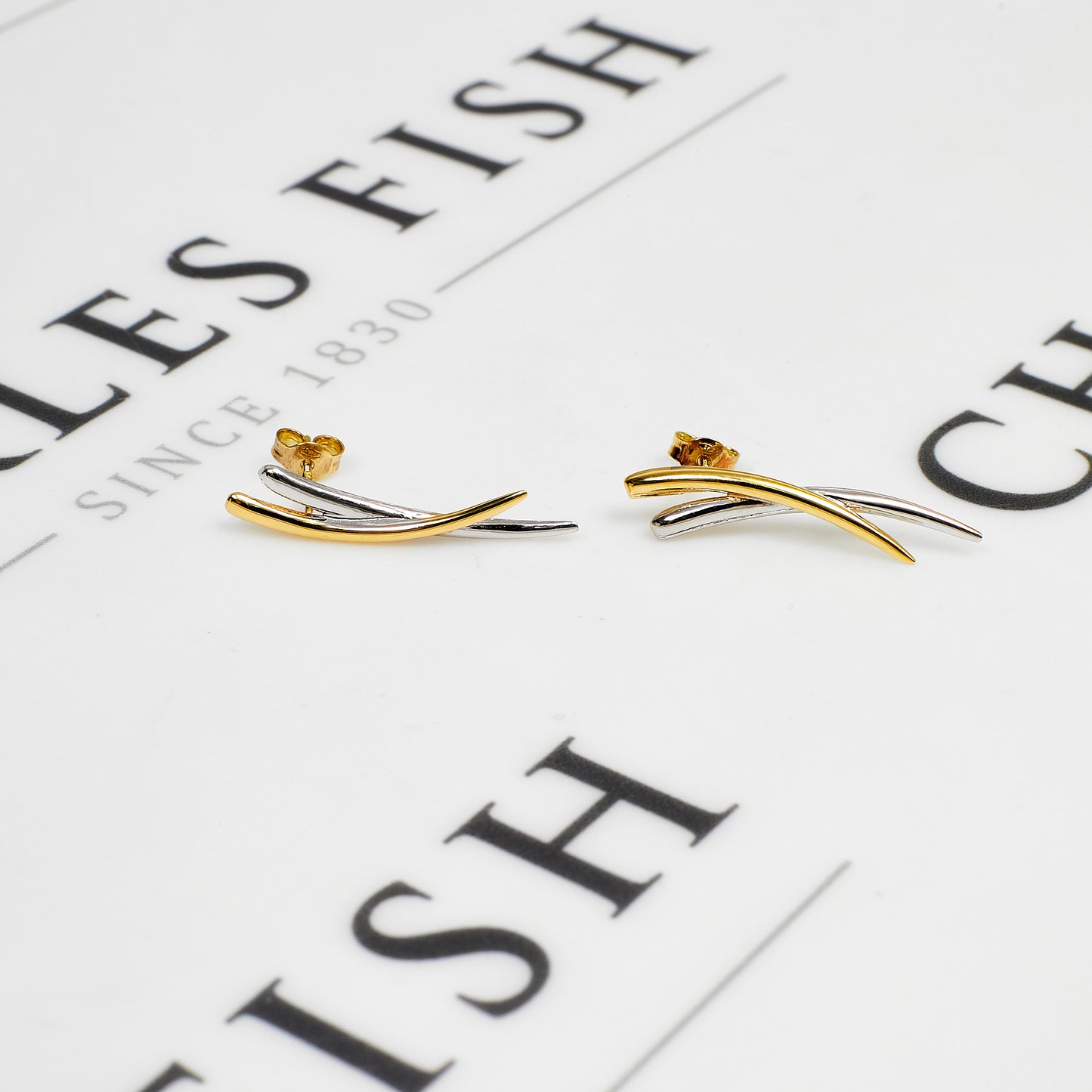 Pre-Owned 9ct Gold 2 Tone Elongated X Design Earrings