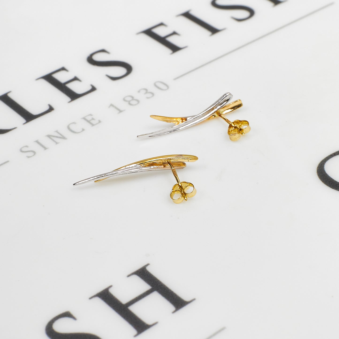 Pre-Owned 9ct Gold 2 Tone Elongated X Design Earrings