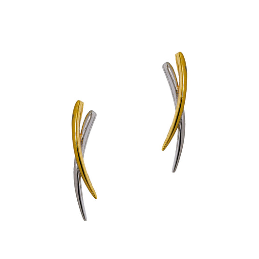 Pre-Owned 9ct Gold 2 Tone Elongated X Design Earrings