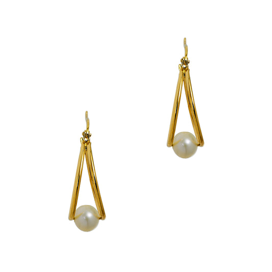 Pre-Owned 9ct Gold Cultured Pearl Creole Earrings
