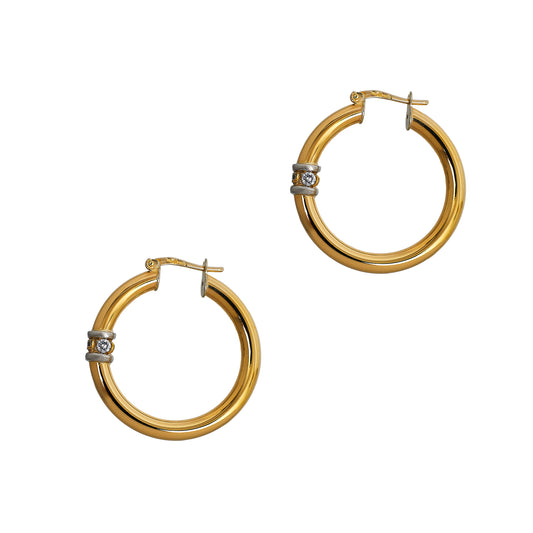 Pre-Owned 9ct Gold CZ Creole Hoop Earrings