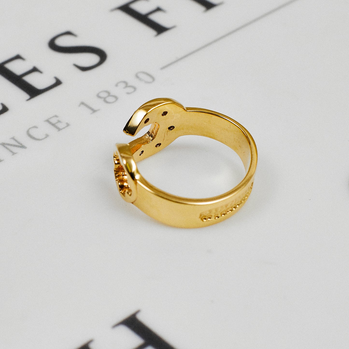 Pre-Owned 9ct Gold CZ Spanner Design Ring Size S