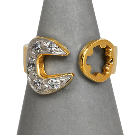 Pre-Owned 9ct Gold CZ Spanner Design Ring Size S
