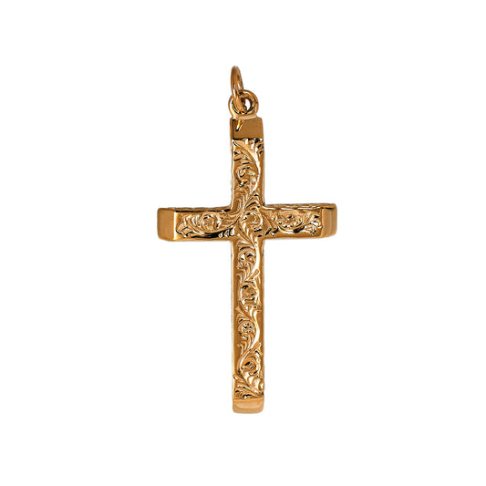 Pre-Owned 9ct Gold Patterned Cross Pendant