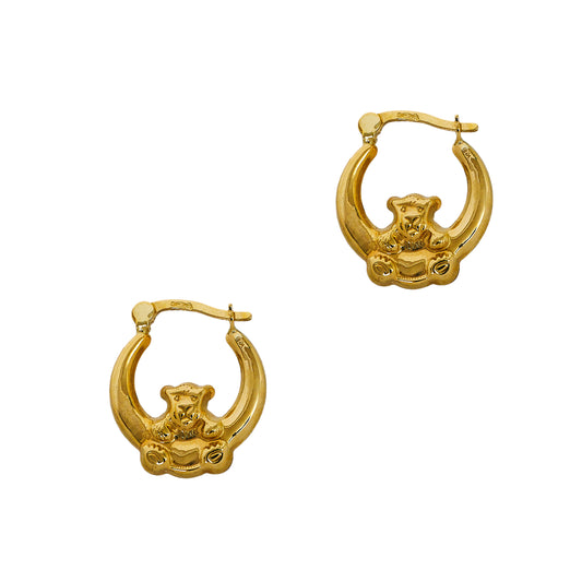 Pre-Owned 9ct Gold Bear Creole Hoop Earrings