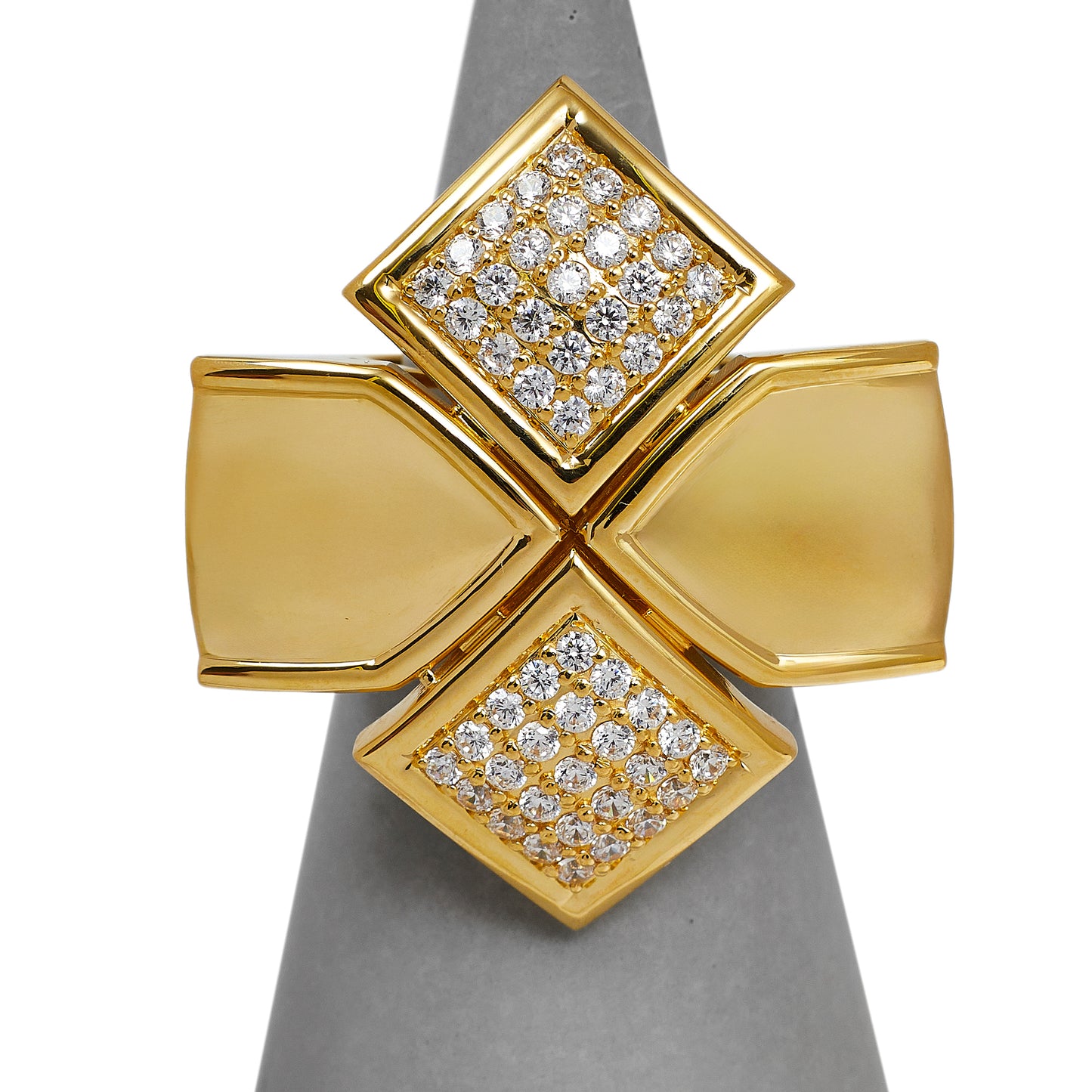 Pre-Owned 18ct Gold Oversized CZ Cross Ring Size P
