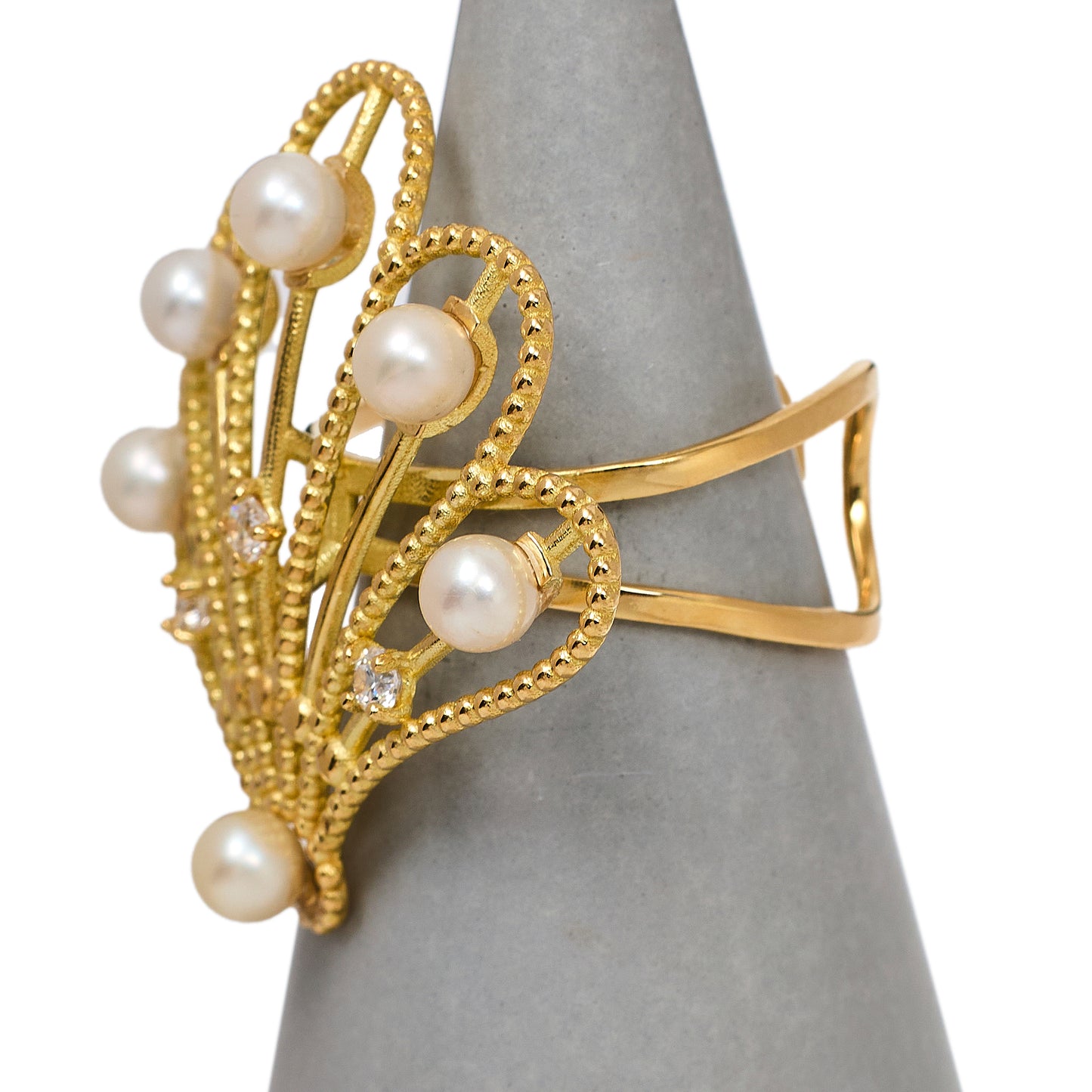 Pre-Owned 18ct Gold CZ & Cultured Pearl Fan Design SET