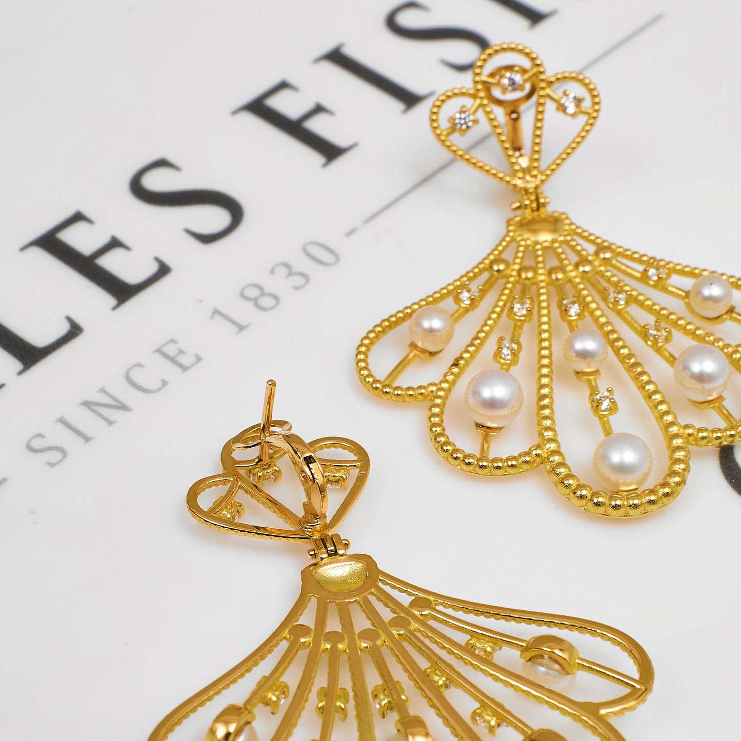 Pre-Owned 18ct Gold CZ & Cultured Pearl Fan Design SET