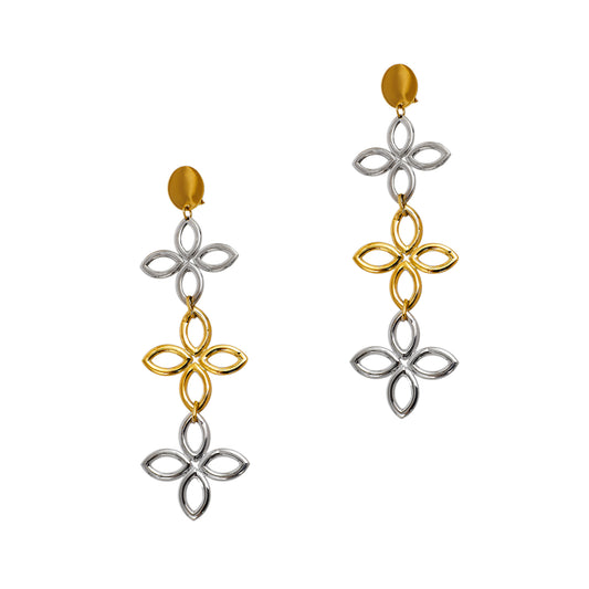 Pre-Owned 18ct Gold 2 Tone 3 Flower Drop Earrings