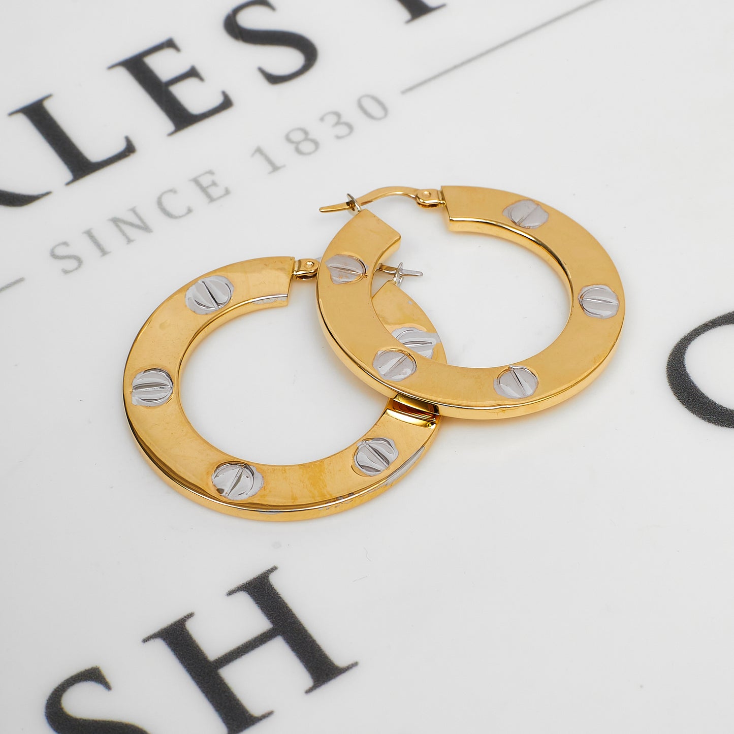 Pre-Owned 9ct Gold 2 Tone Screw Design Hoop Earrings