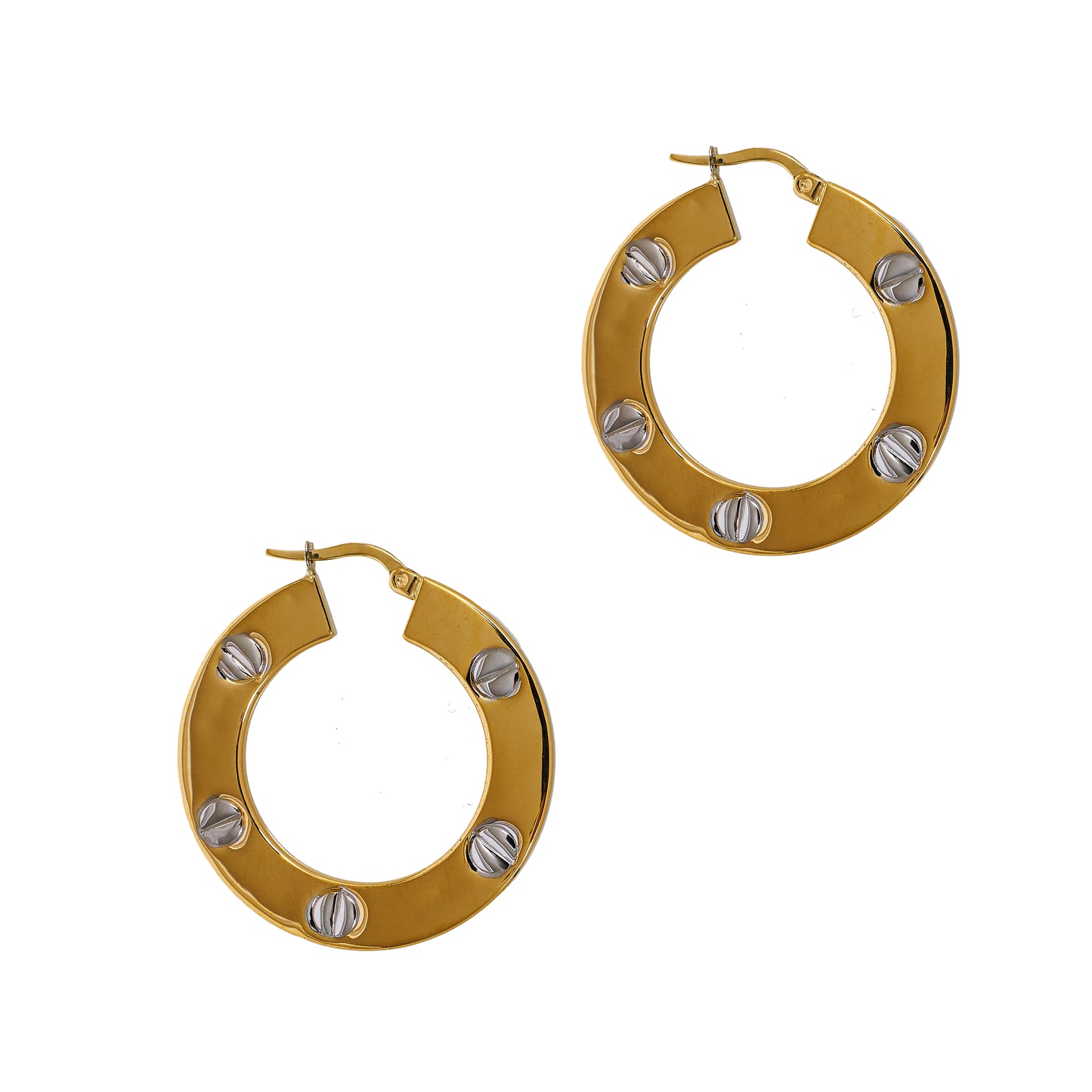 Pre-Owned 9ct Gold 2 Tone Screw Design Hoop Earrings
