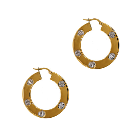 Pre-Owned 9ct Gold 2 Tone Screw Design Hoop Earrings
