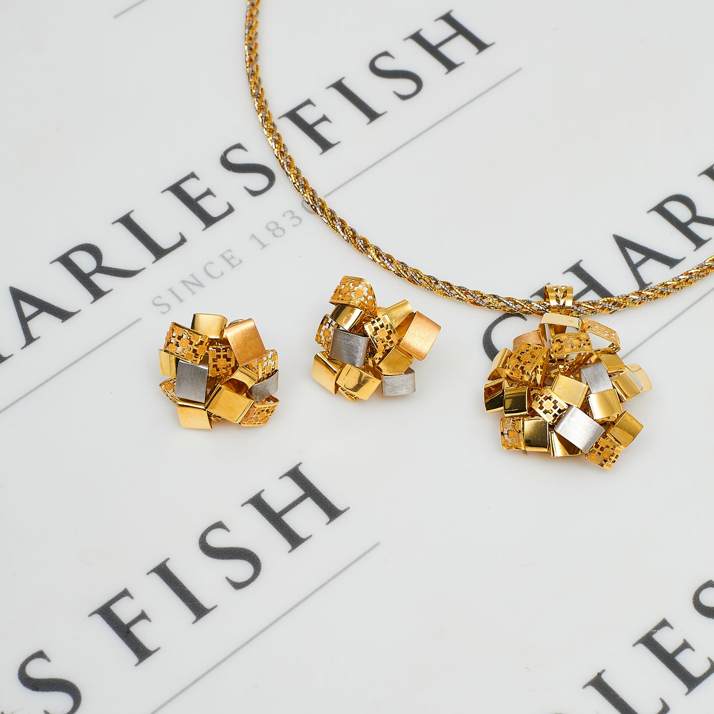 Pre-Owned 18ct Gold Tricolor Geometric Jewellery SET