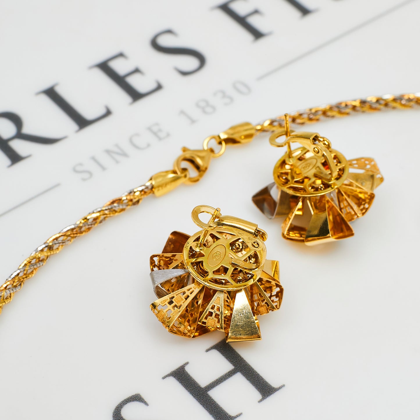 Pre-Owned 18ct Gold Tricolor Geometric Jewellery SET