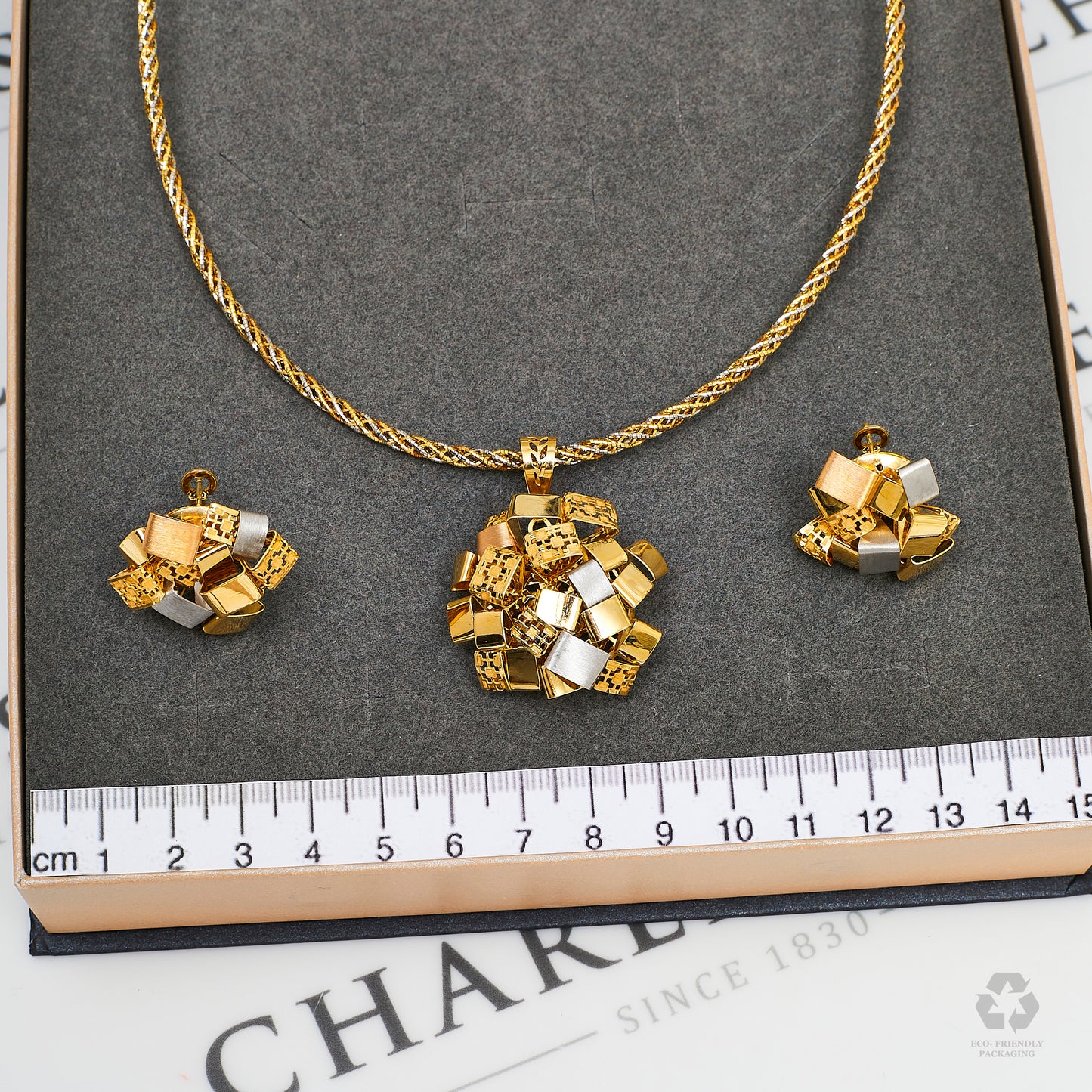 Pre-Owned 18ct Gold Tricolor Geometric Jewellery SET