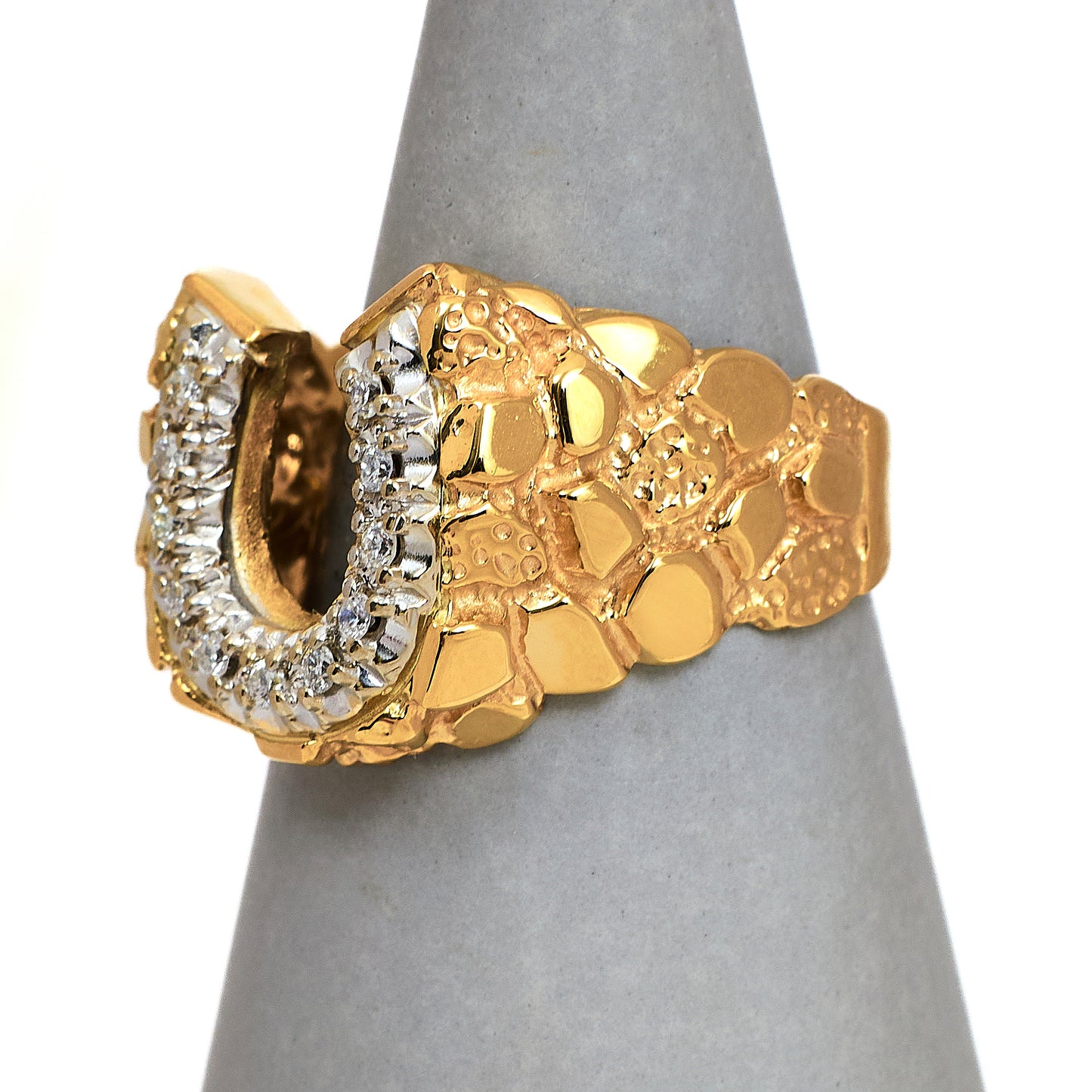 Pre-Owned 14ct Gold Diamond Horseshoe Ring Size T