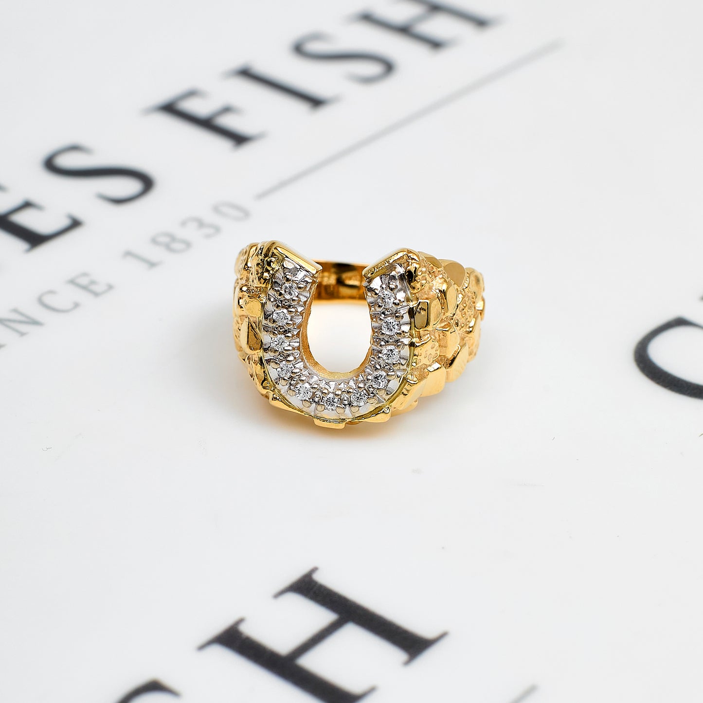 Pre-Owned 14ct Gold Diamond Horseshoe Ring Size T