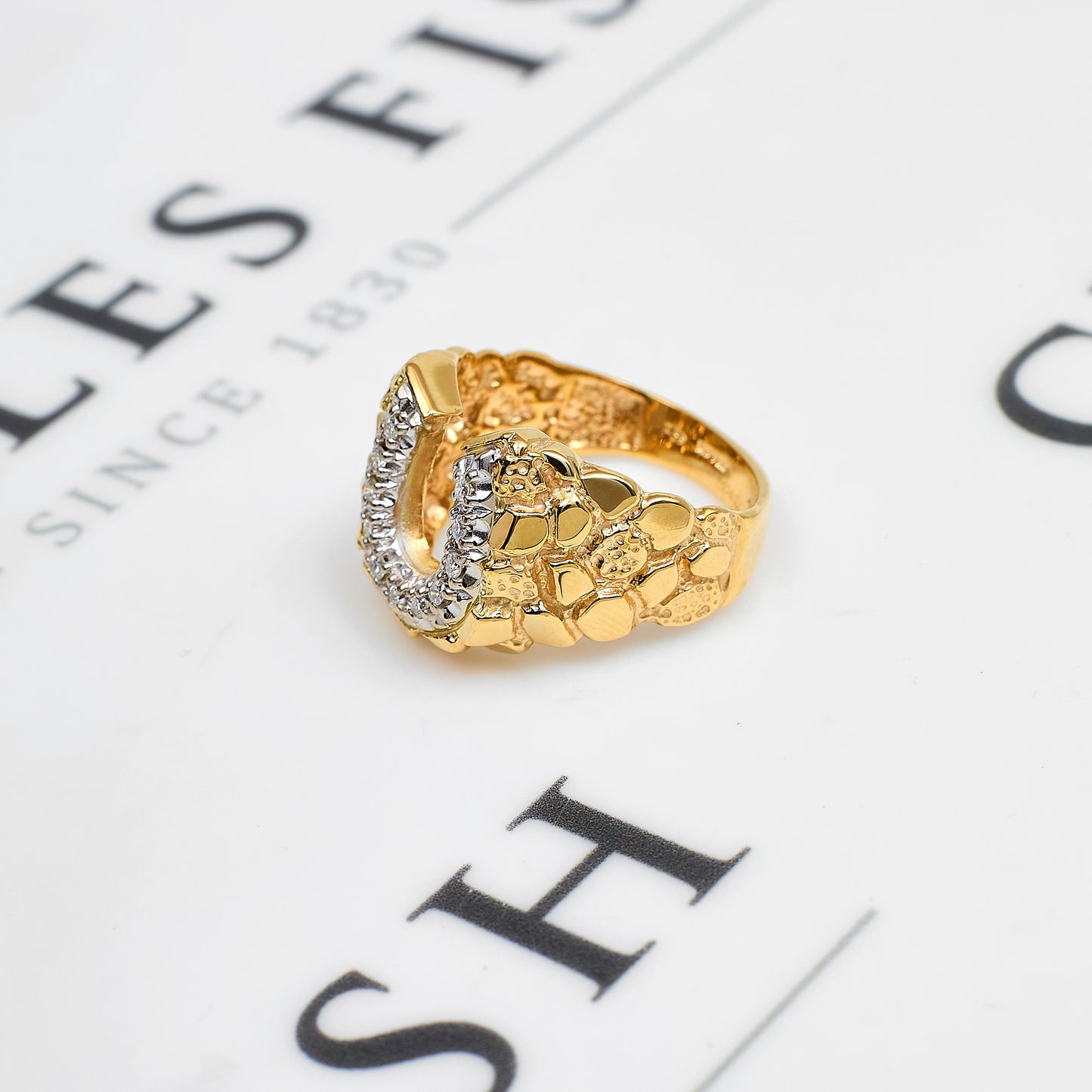 Pre-Owned 14ct Gold Diamond Horseshoe Ring Size T