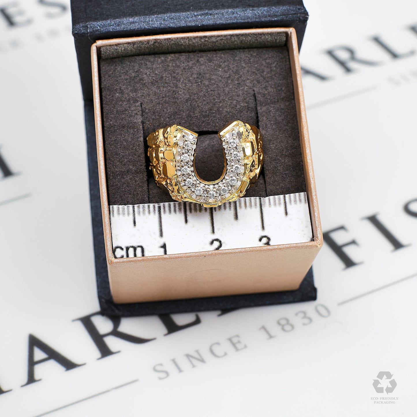 Pre-Owned 14ct Gold Diamond Horseshoe Ring Size T