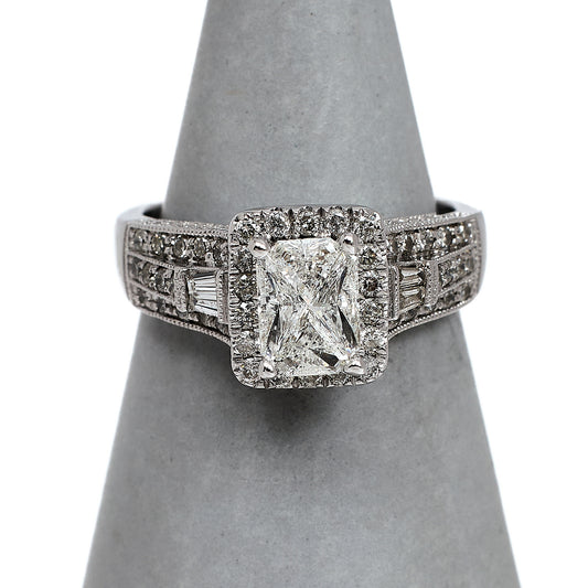 Pre-Owned 14ct White Gold Diamond Cluster Ring Size L