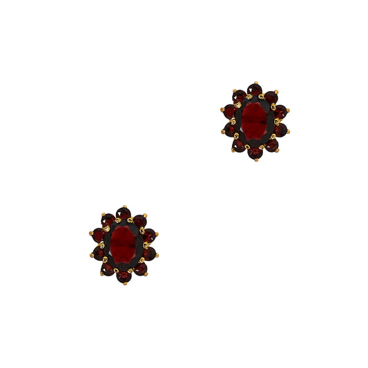 Pre-Owned 9ct Gold Oval Garnet Cluster Stud Earrings