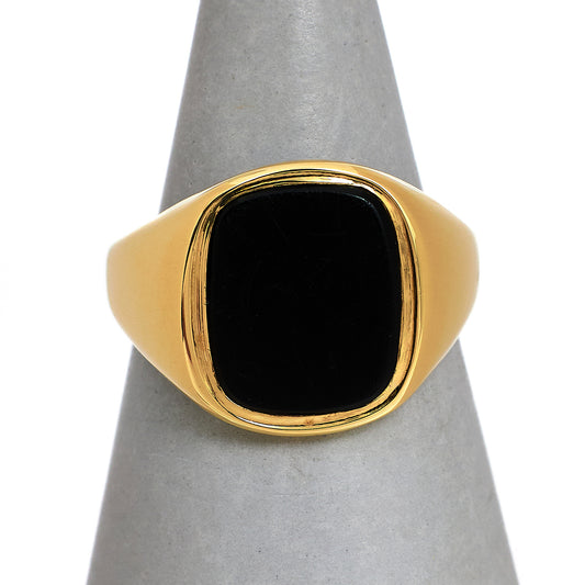 Pre-Owned 9ct Gold Rectangle Onyx Signet Ring Size P