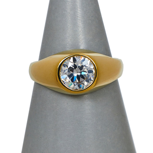 Pre-Owned 9ct Gold CZ Round Signet Ring Size T