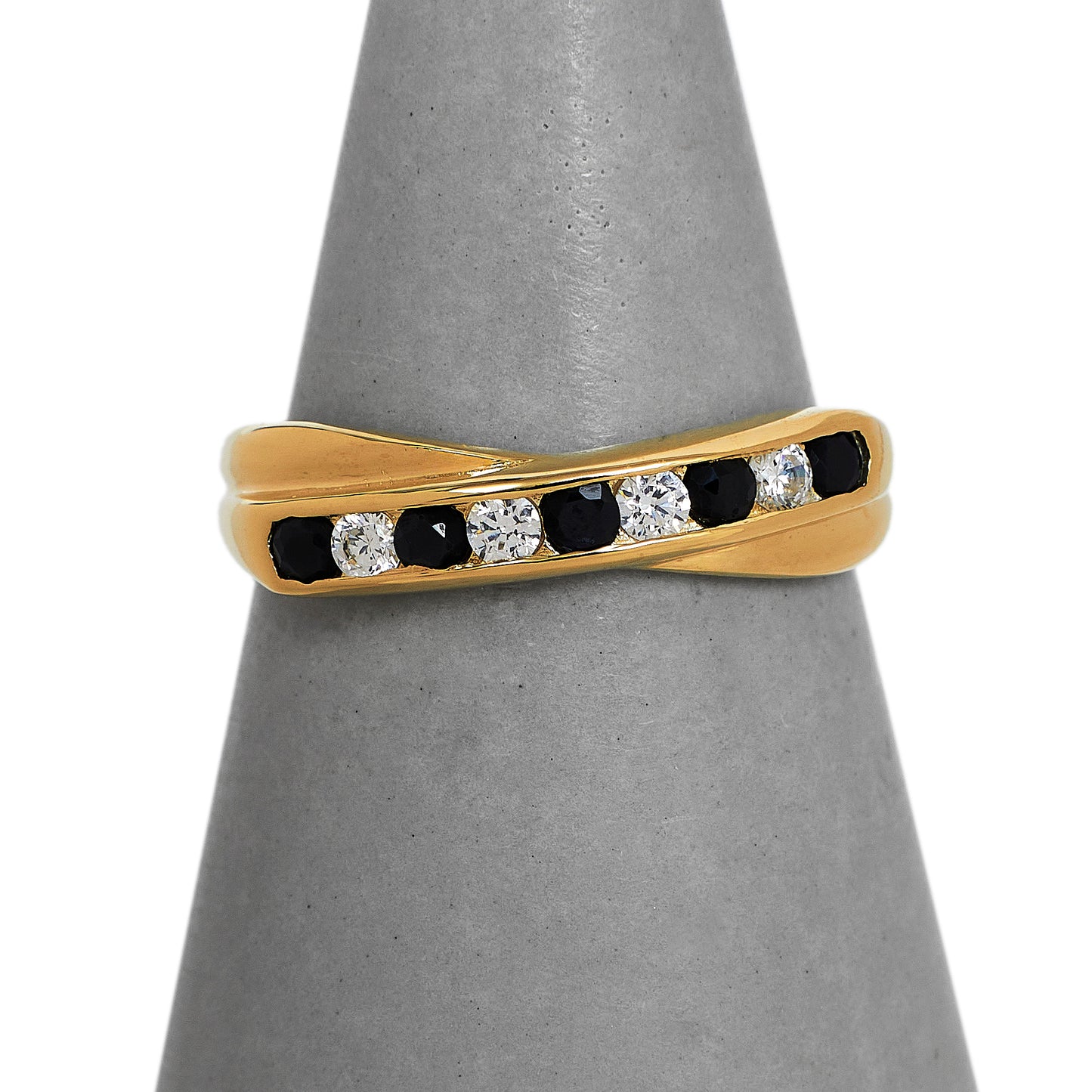 Pre-Owned 9ct Gold CZ & Sapphire Crossover Ring Size M.5