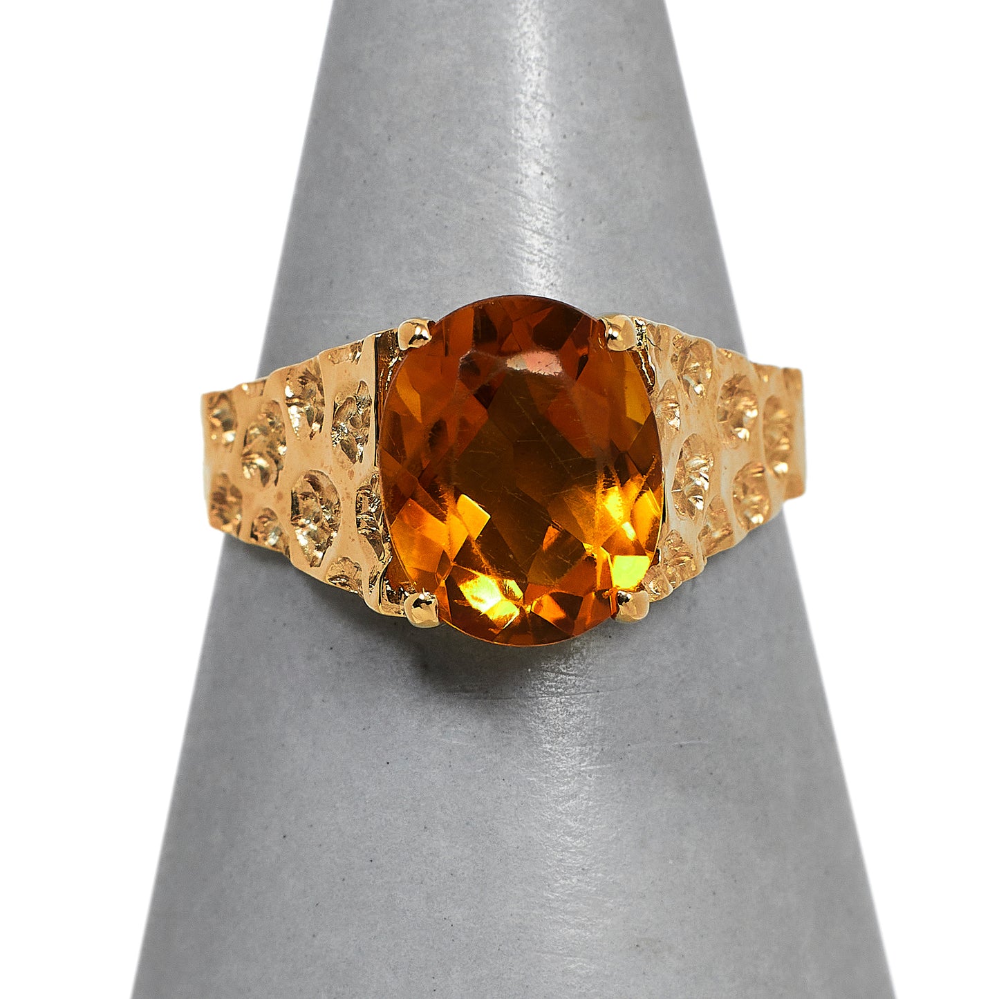 Pre-Owned 9ct Gold Citrine Ring & Textured Shoulders Size N