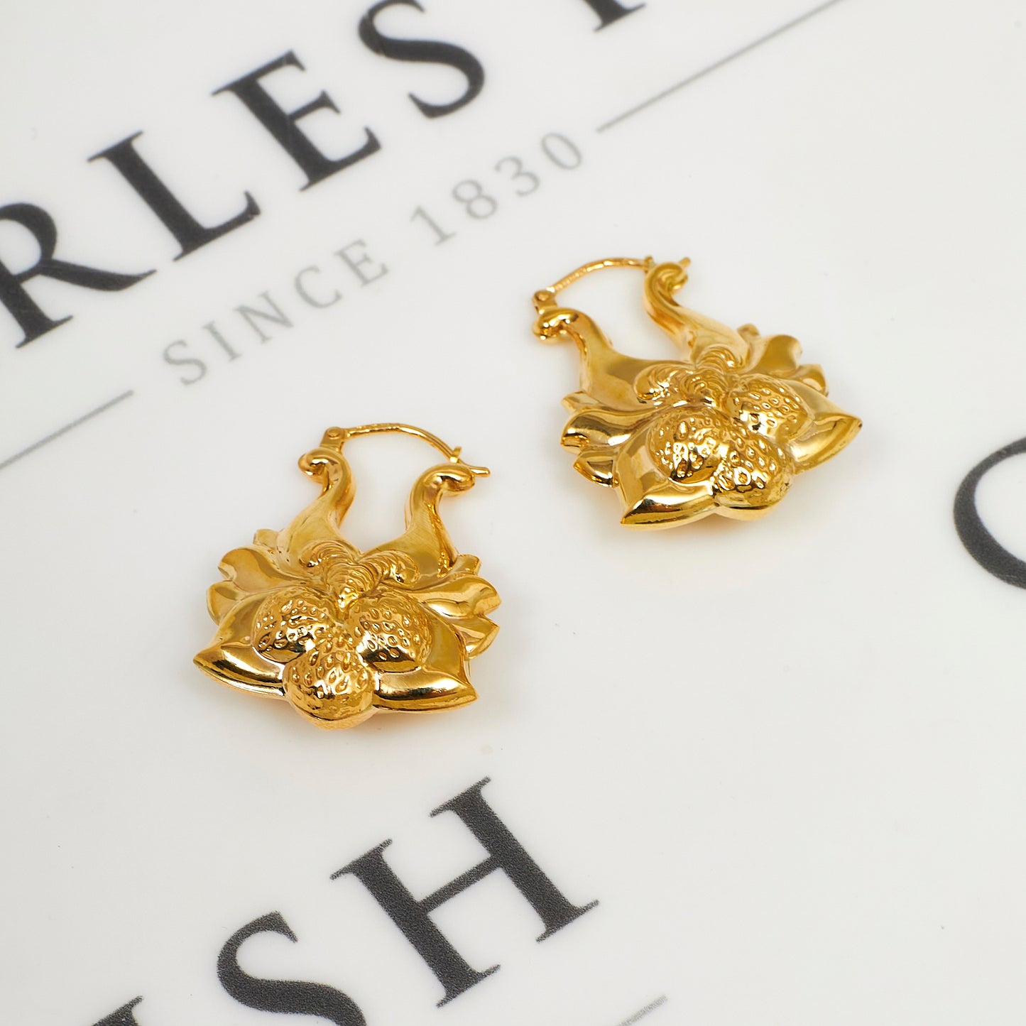 Pre-Owned 9ct Gold Floral Creole Hoop Earrings
