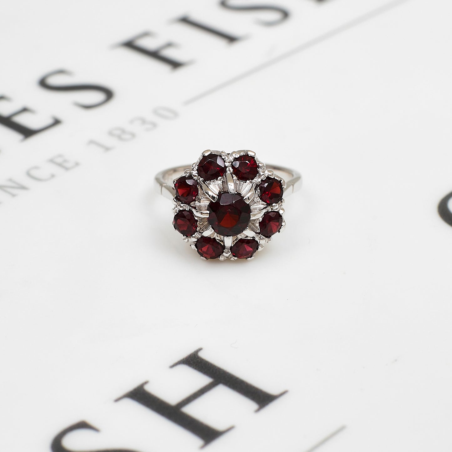 Pre-Owned 18ct White Gold Garnet Cluster Ring
