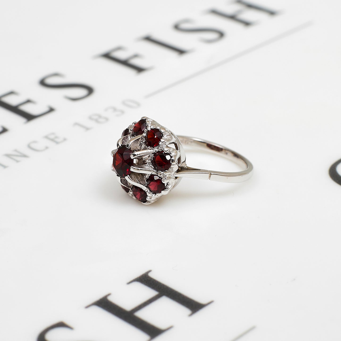 Pre-Owned 18ct White Gold Garnet Cluster Ring