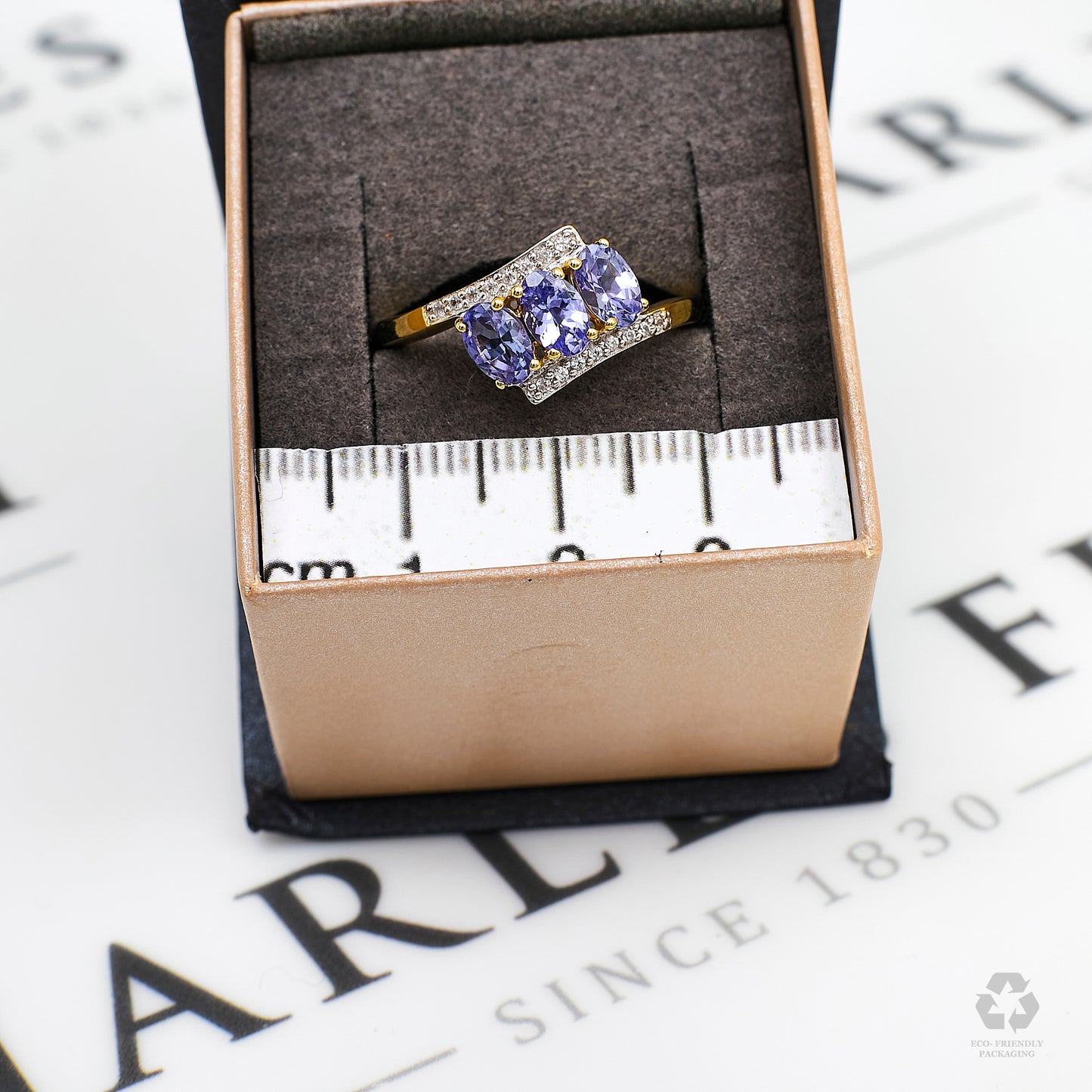 Pre-Owned 9ct Gold Tanzanite & White Zircon Crossover Ring