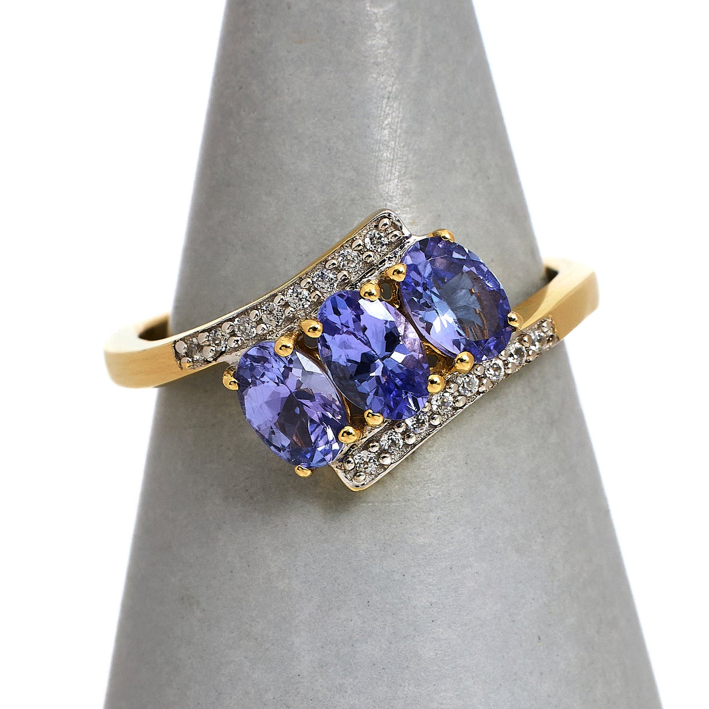 Pre-Owned 9ct Gold Tanzanite & White Zircon Crossover Ring