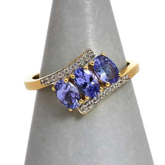 Pre-Owned 9ct Gold Tanzanite & White Zircon Crossover Ring