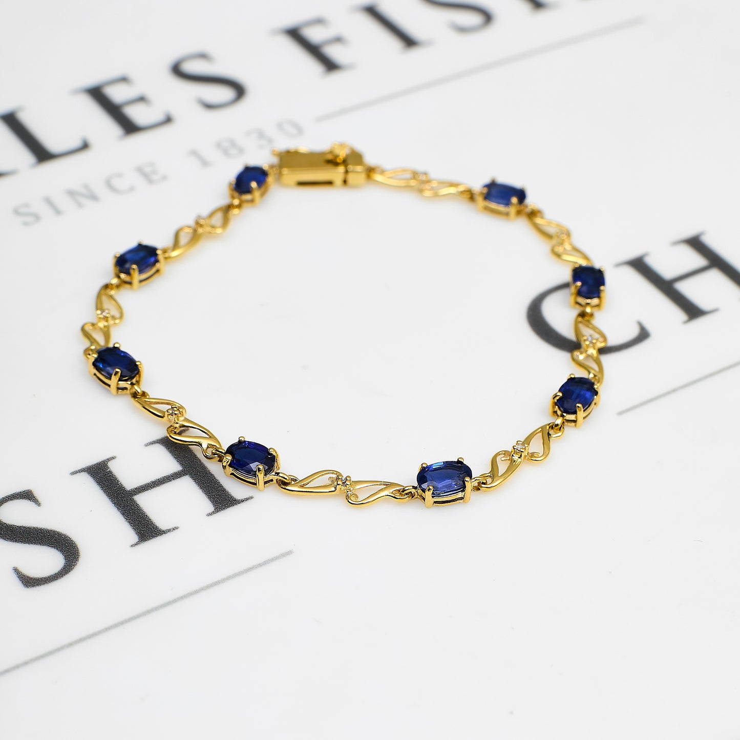 Pre-Owned 9ct Gold Diamond & Kyanite Bracelet 7.5 Inch