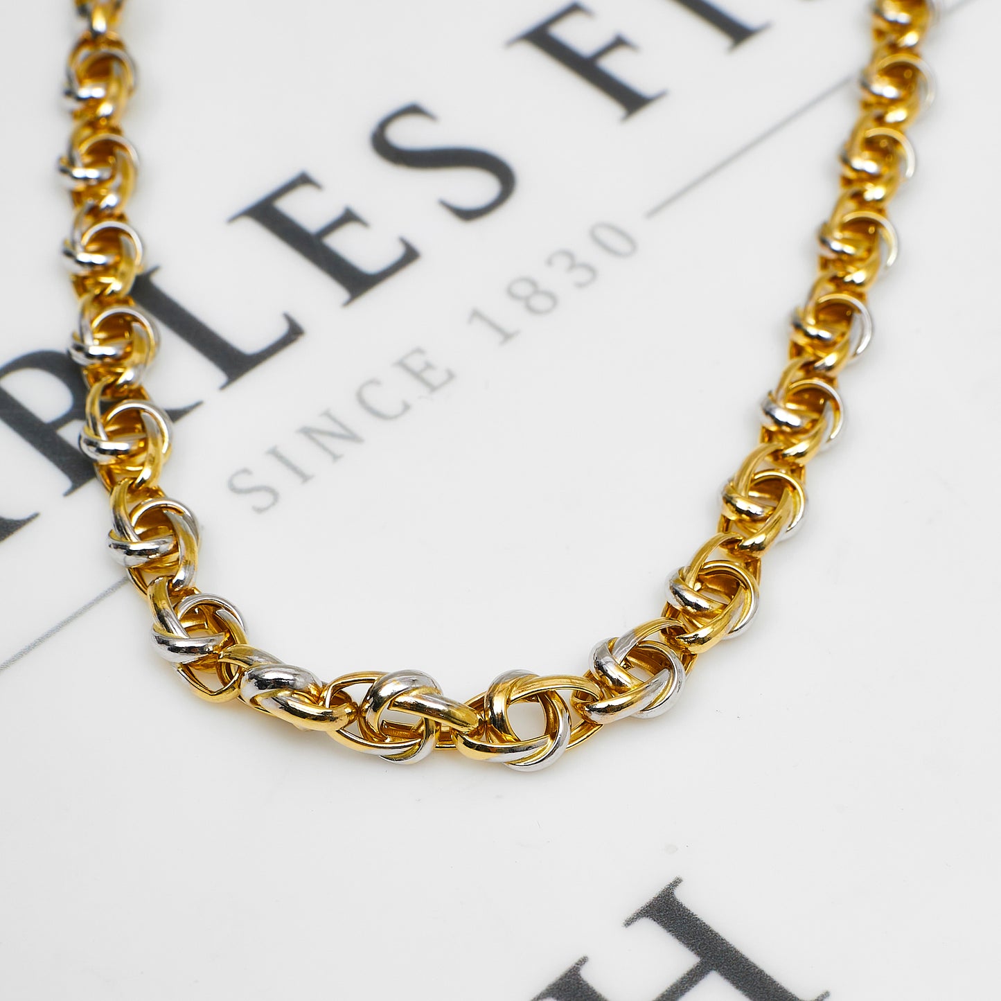 Pre-Owned 14ct Gold 2 Tone Knot Link Necklace 19 Inch