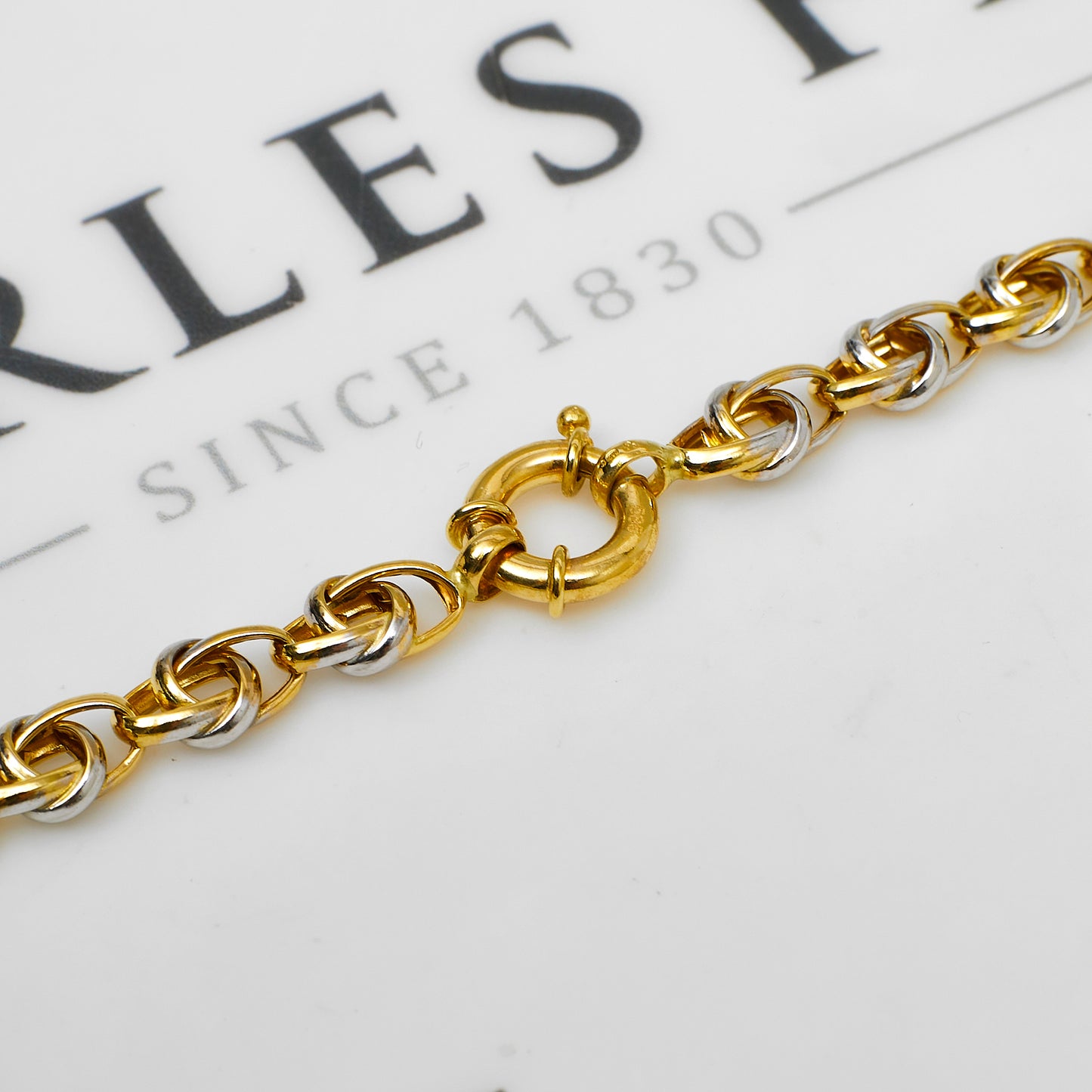 Pre-Owned 14ct Gold 2 Tone Knot Link Necklace 19 Inch