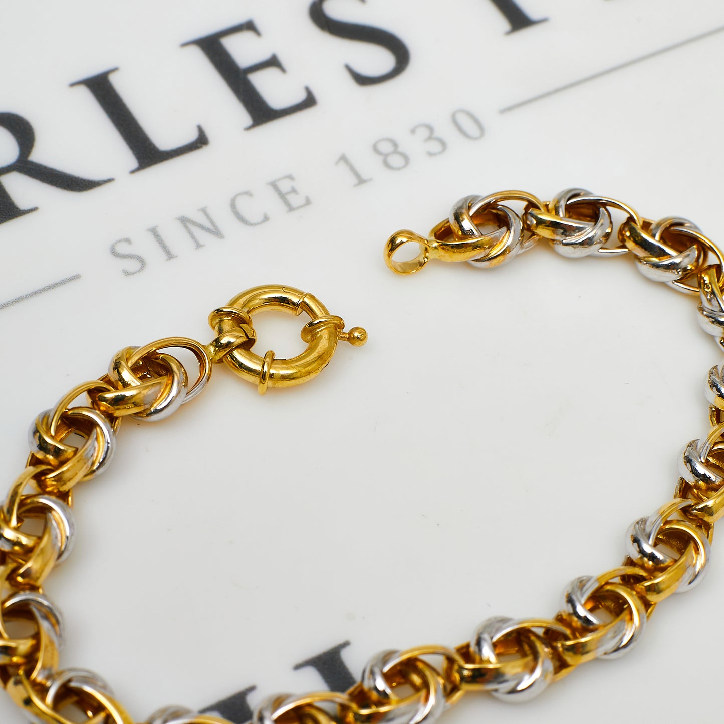 Pre-Owned 14ct Gold 2 Tone Knot Link Bracelet 7.5 Inch