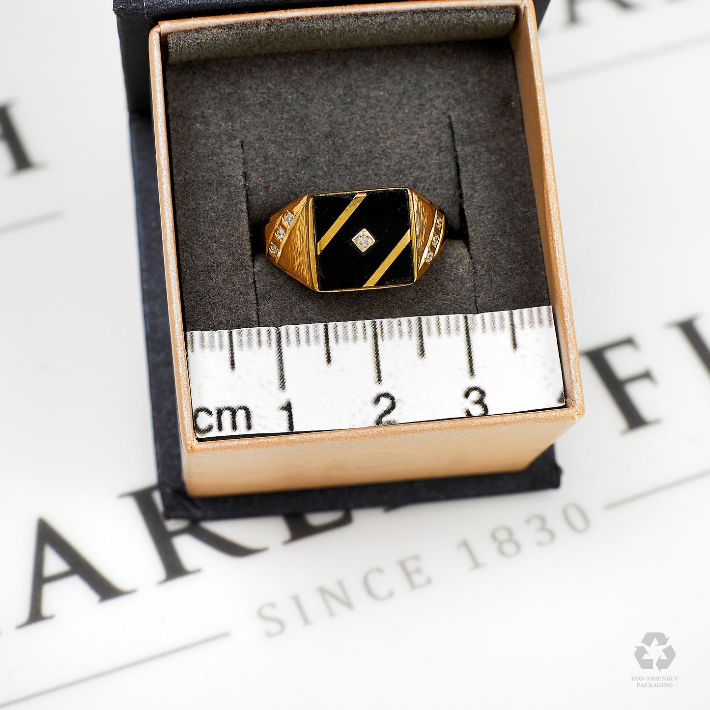 Pre-Owned 9ct Gold Diamond & Square Onyx Signet Ring Size R