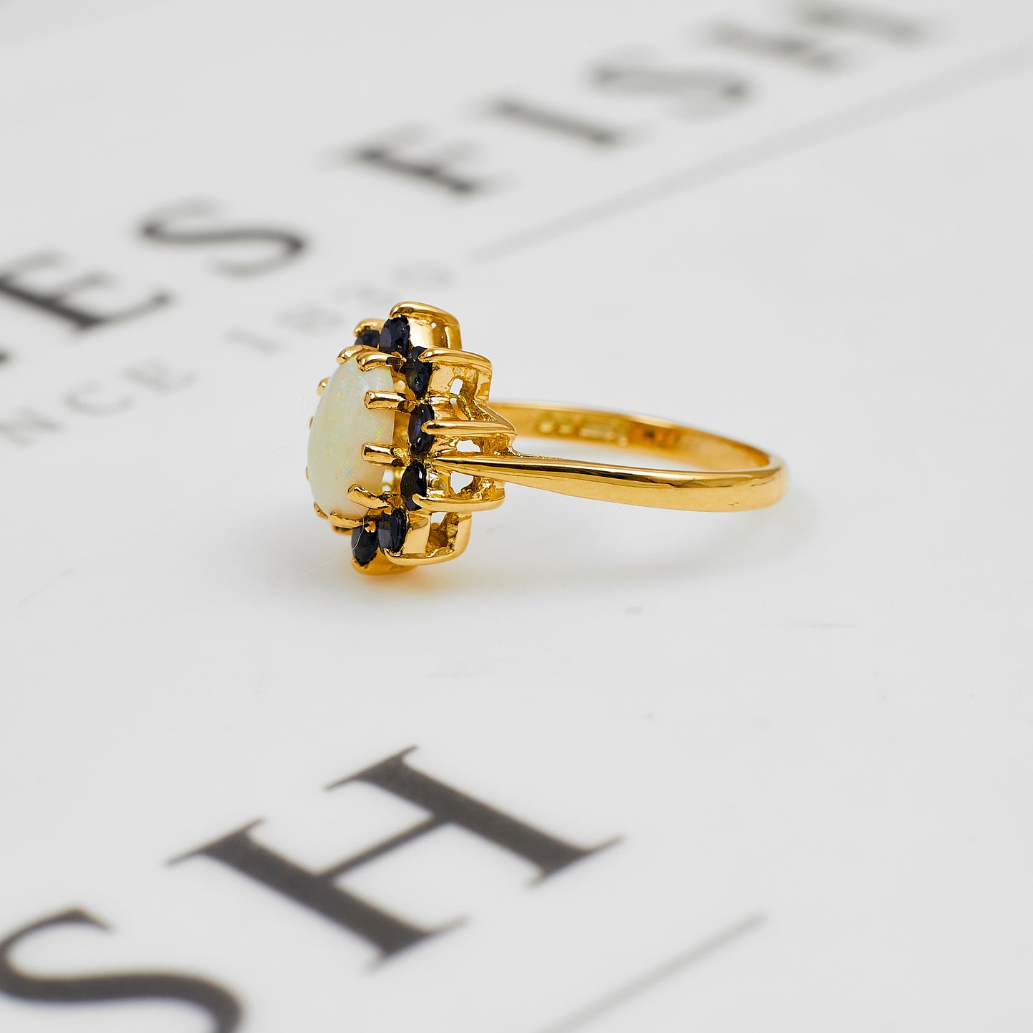 Pre-Owned 9ct Gold Opal & Sapphire Cluster Ring Size N