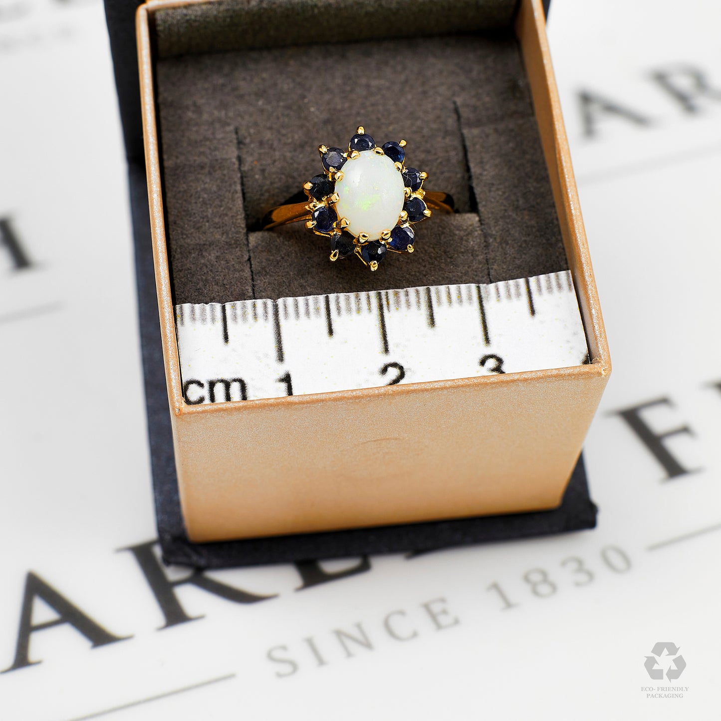 Pre-Owned 9ct Gold Opal & Sapphire Cluster Ring Size N