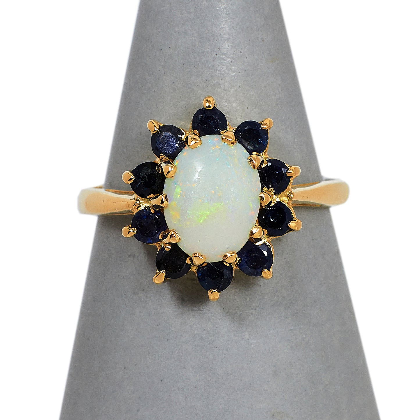 Pre-Owned 9ct Gold Opal & Sapphire Cluster Ring Size N