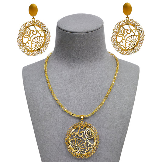 Pre-Owned 18ct Gold Wavy Abstract Filigree Jewellery SET