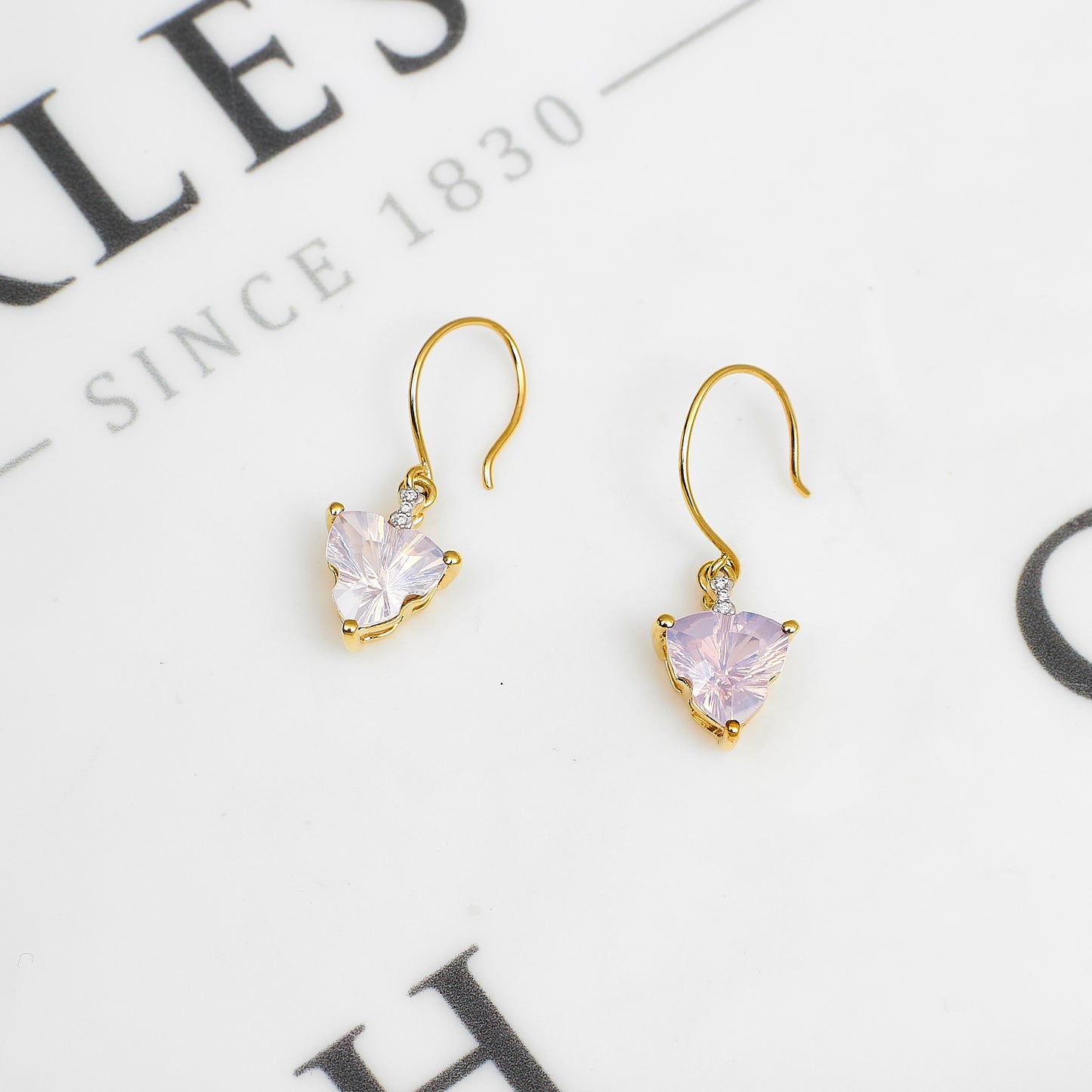 Pre-Owned 9ct Gold Diamond & Milky Quartz Drop Earrings