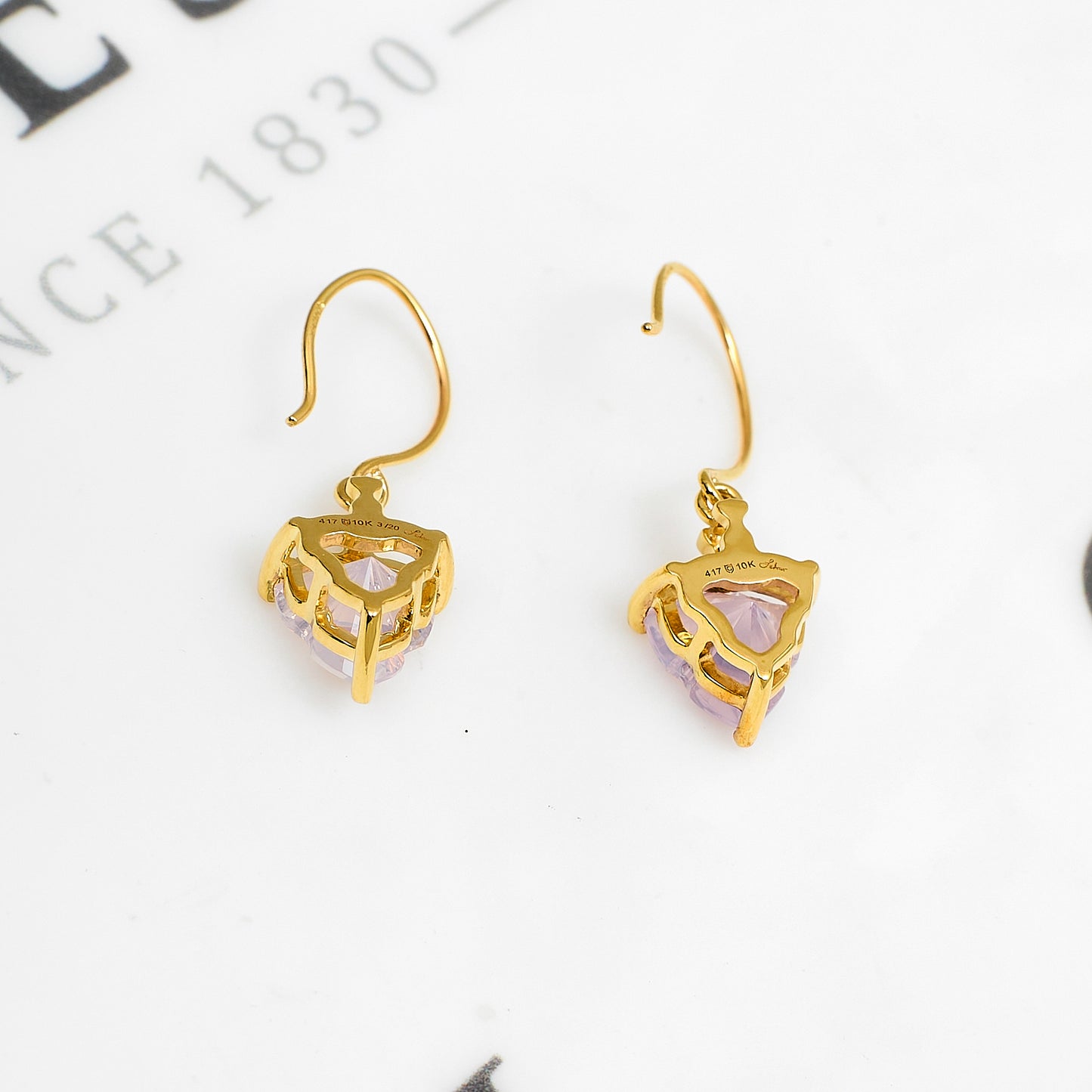 Pre-Owned 9ct Gold Diamond & Milky Quartz Drop Earrings