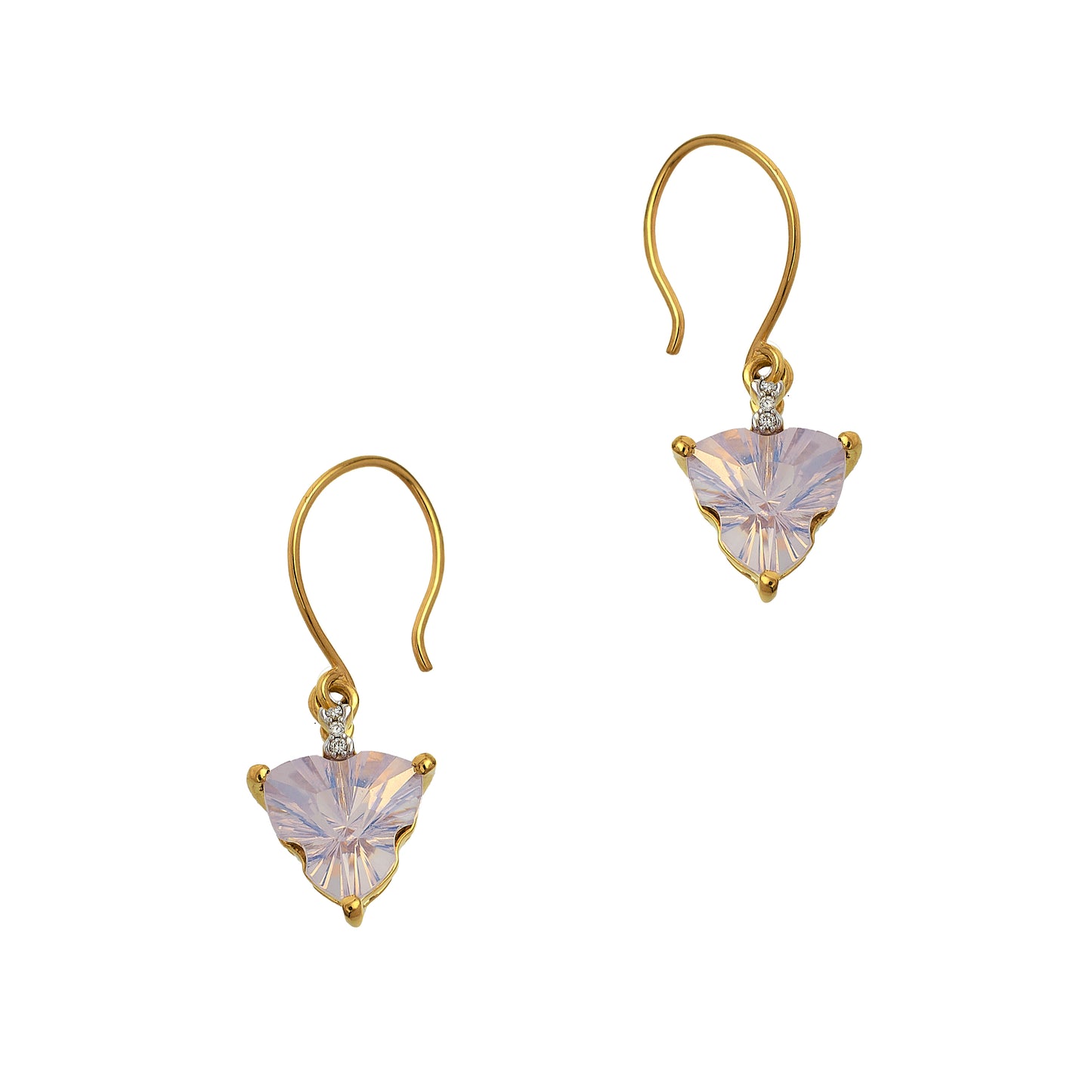 Pre-Owned 9ct Gold Diamond & Milky Quartz Drop Earrings