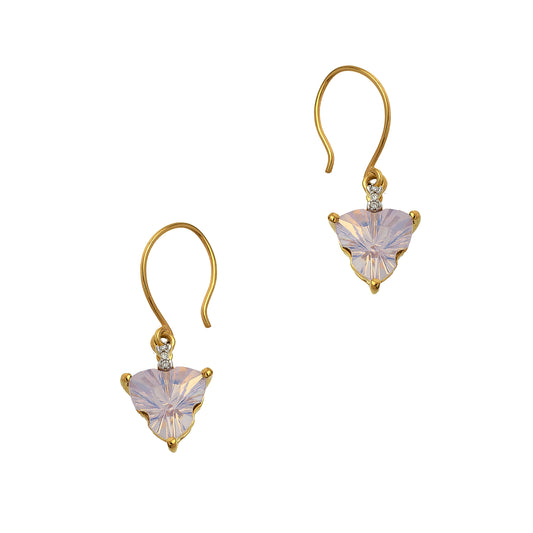 Pre-Owned 9ct Gold Diamond & Milky Quartz Drop Earrings