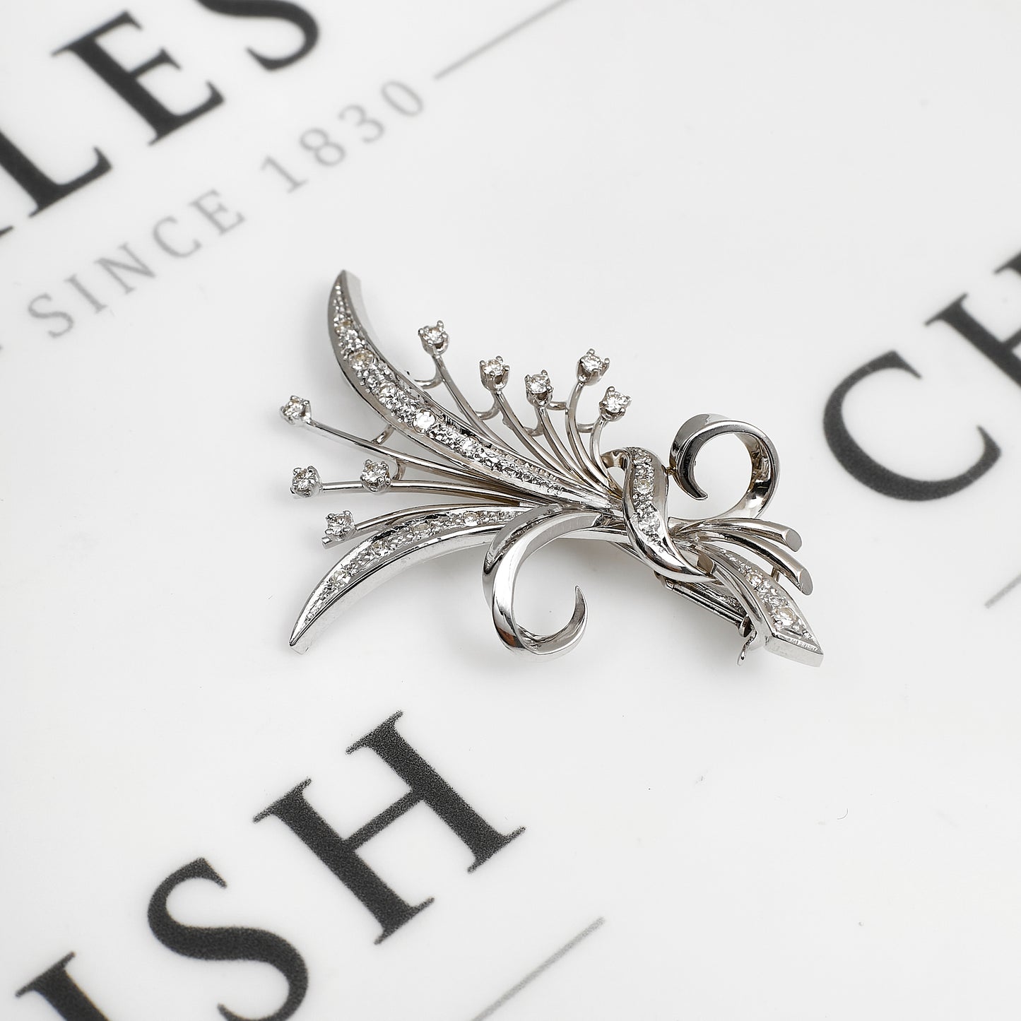 Pre-Owned 14ct White Gold Diamond Floral Spray Brooch
