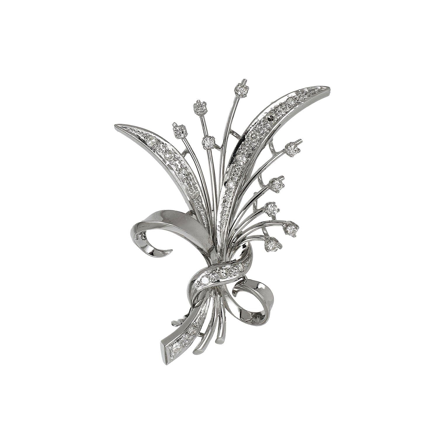Pre-Owned 14ct White Gold Diamond Floral Spray Brooch